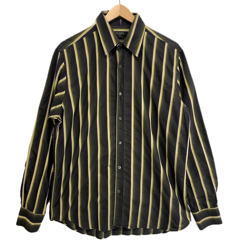 Ted Baker London Striped Shirt Mens Size 3 Medium Multicolor Cotton Long Sleeve